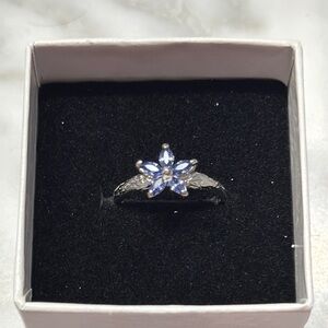 Silver and Blue Floral Ring